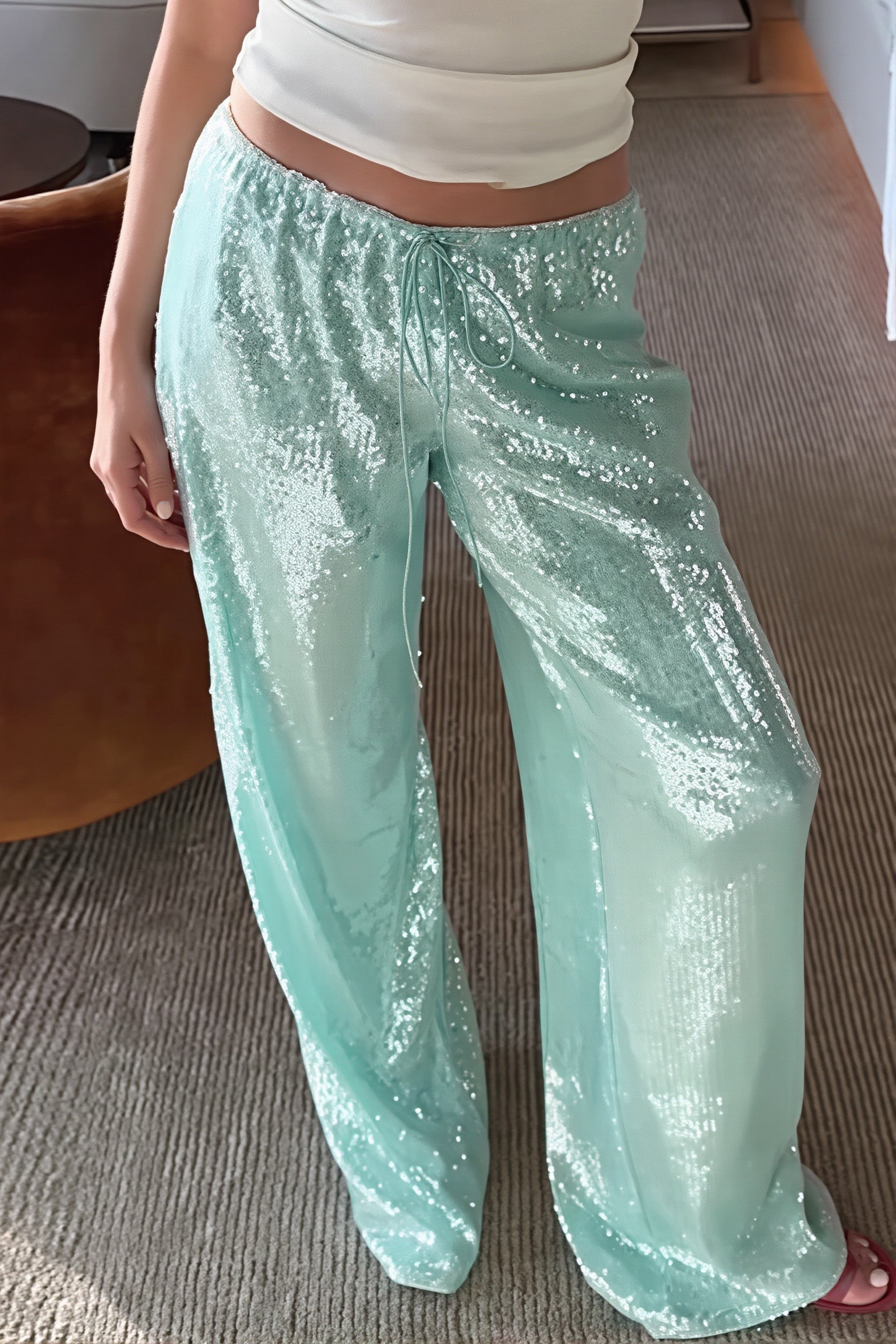 Sequined Wide Leg Casual Pants image 4