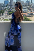 Sheer Printed Halter Neck Strappy Maxi Dress image 4