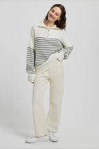 High Neck Striped Color Block Zip Pullover Sweater image 4