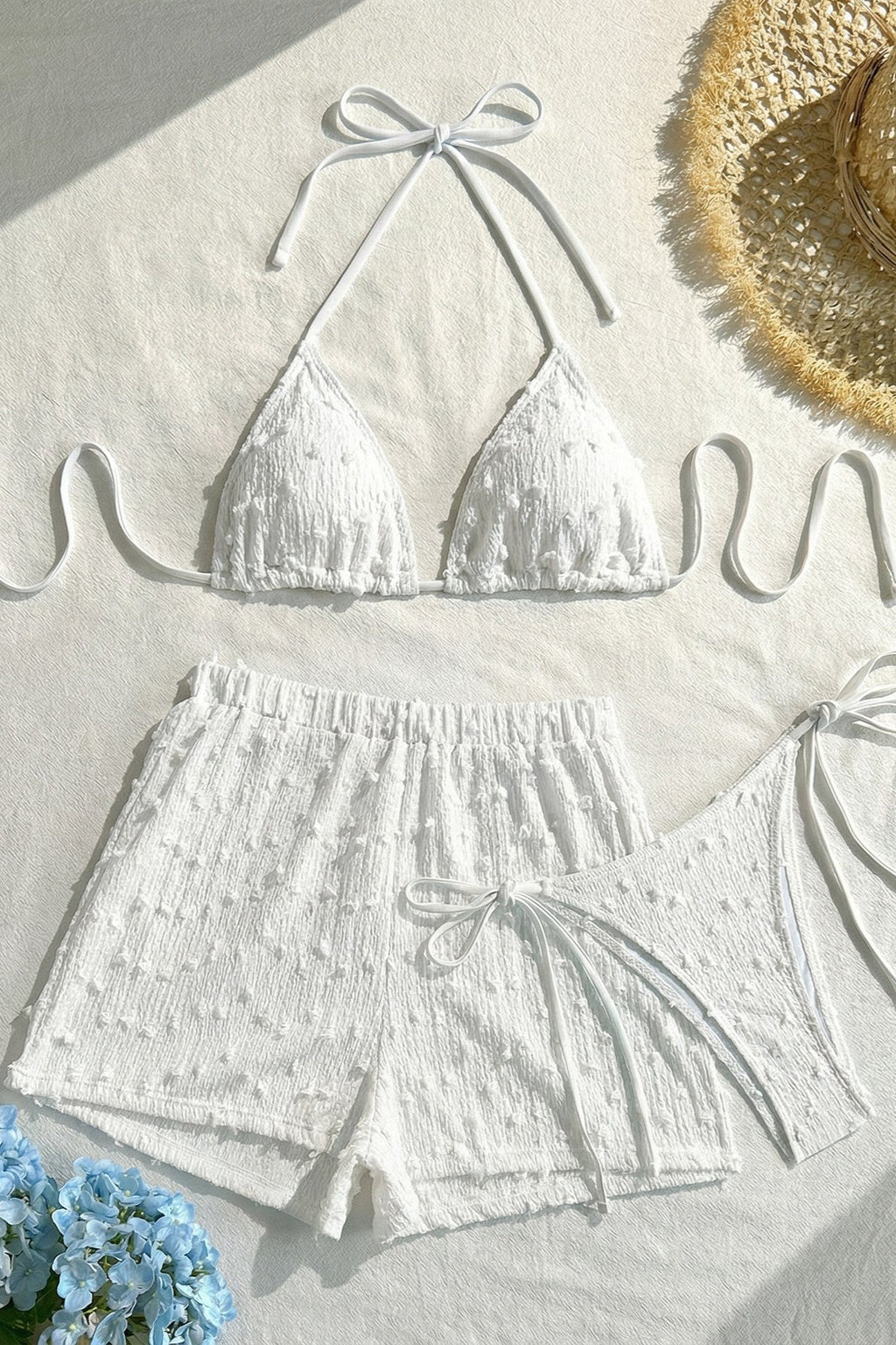 Solid Halter Lace Up Three Piece Swim Set image 6