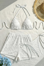 Solid Halter Lace Up Three Piece Swim Set image 6