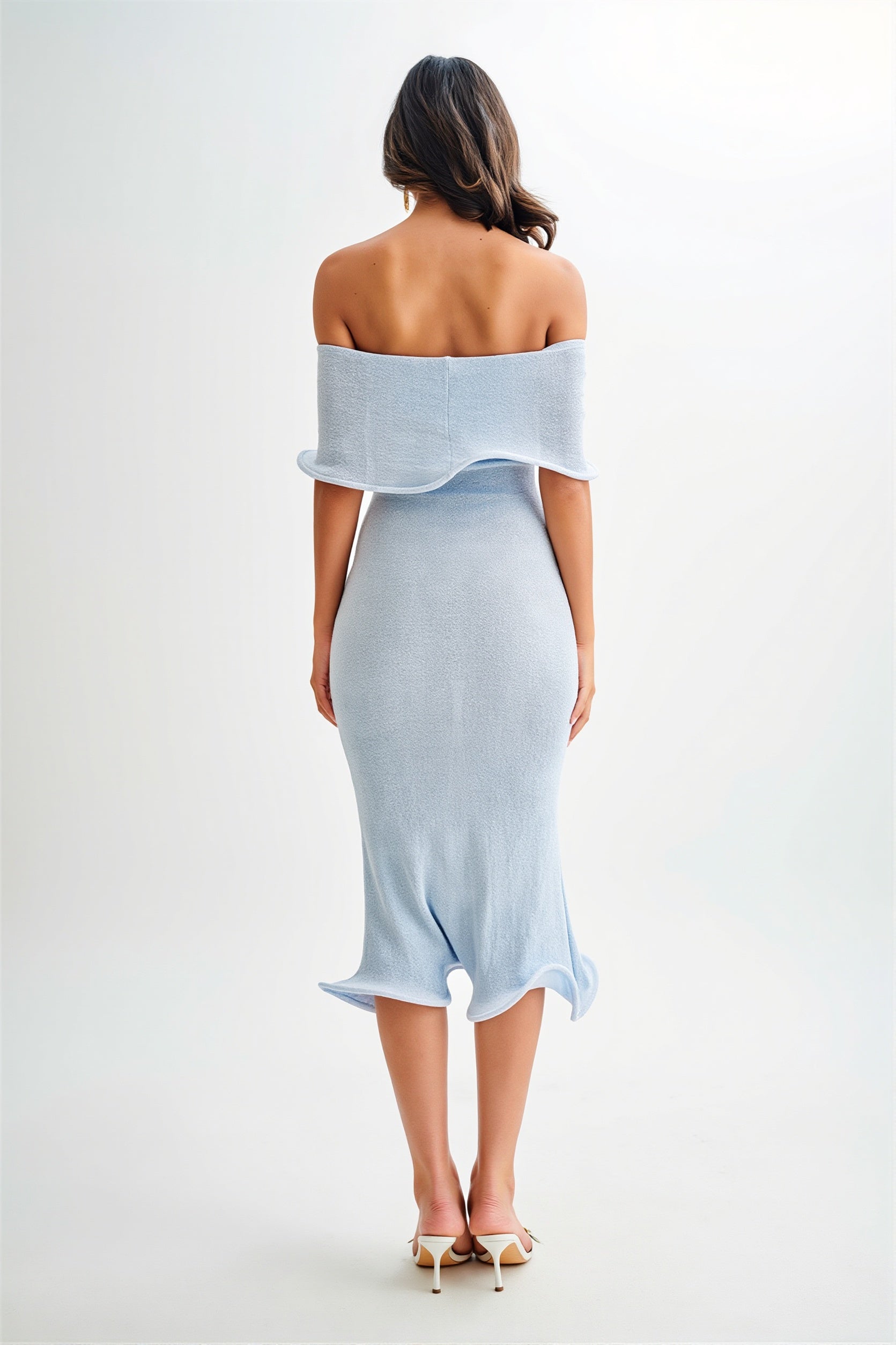 Ruffle Off Shoulder Knit Midi Dress image 3