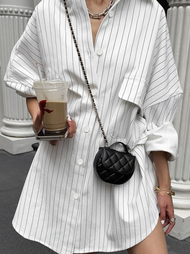 Striped Collared Oversized Shirt Blouse image 2