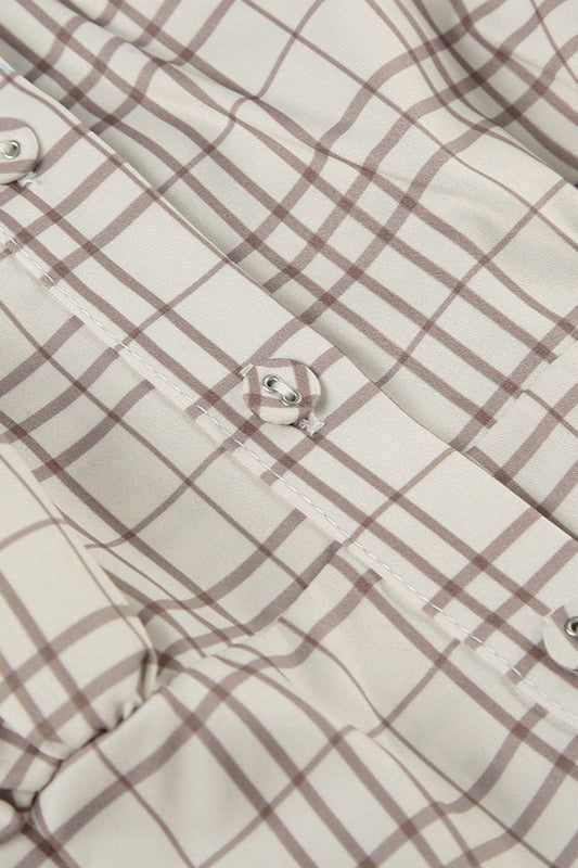 Fitted Waist Plaid V Neck Button Front Short Blouse image 4