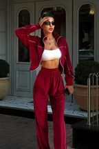 Athletic Velvet Collar Zipper Long Sleeve Two Piece Set image 4