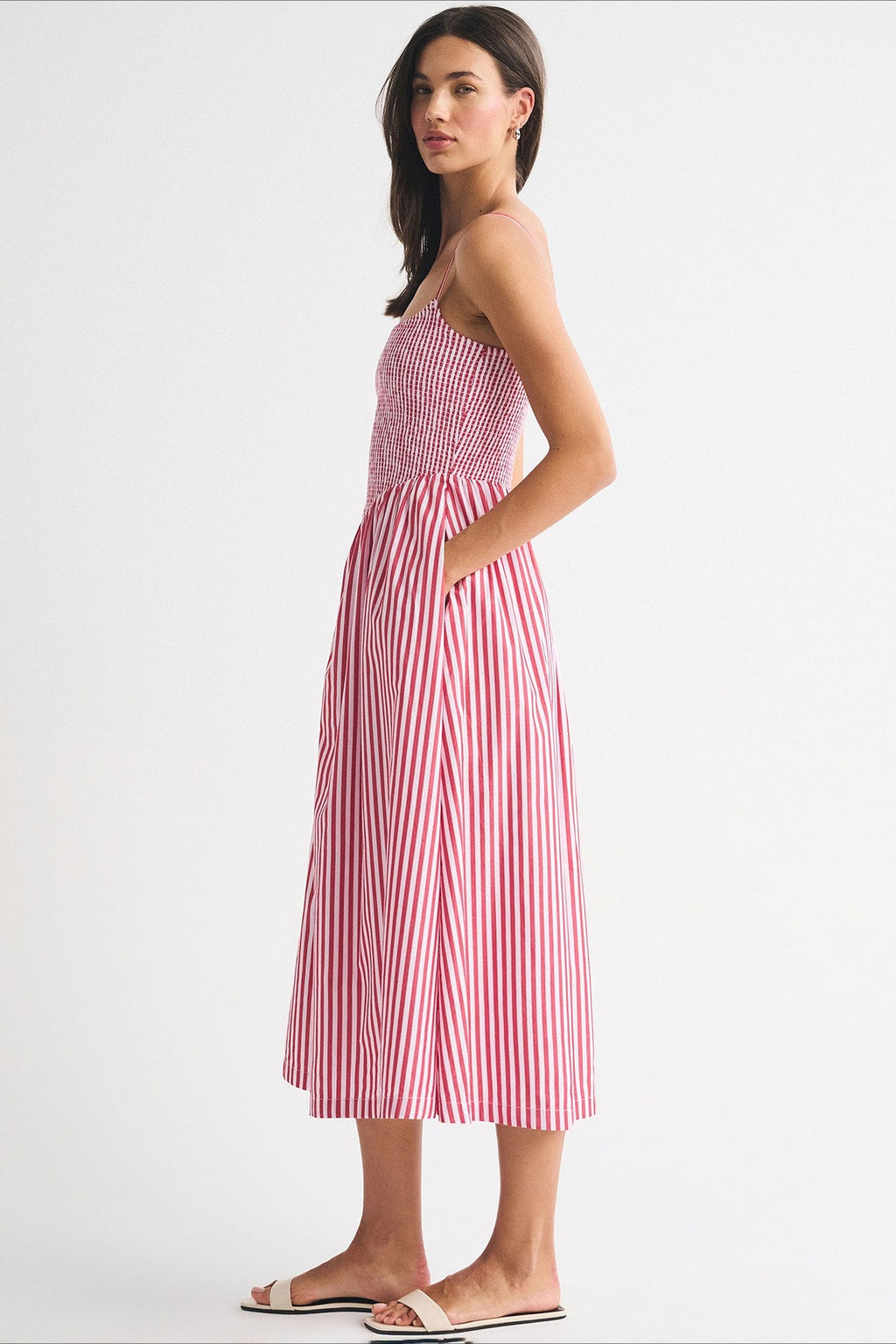 Striped Pocket A-Line Printed Midi Dress image 2