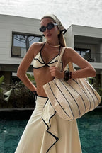 Black White Color Block Ruffle Three Piece Swim Set image 2