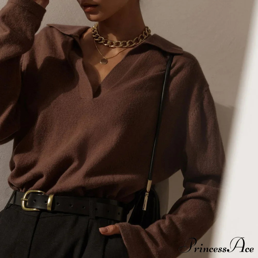 Fabulous Solid Color V Neck Classic Long Sleeve Sweater image 3
