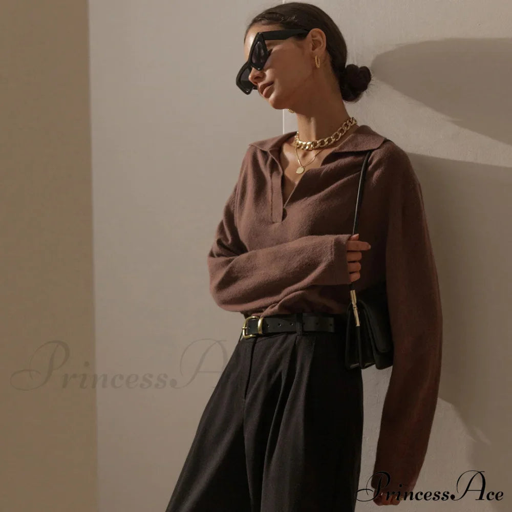 Fabulous Solid Color V Neck Classic Long Sleeve Sweater image 2