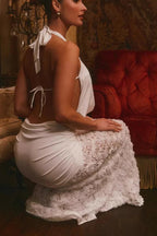 Backless Floral Appliqué Strappy Maxi Dress image 4