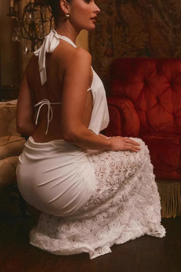 Backless Floral Appliqué Strappy Maxi Dress image 4