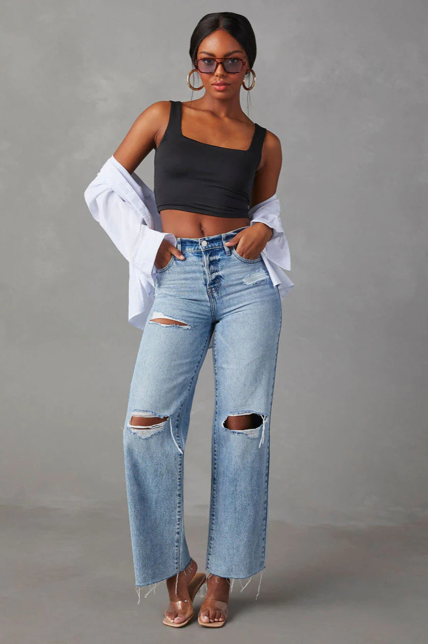 Ripped Raw Hem High Waist Jean image 2