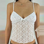 Fairy Floral Lace Mesh V Neck Crop Top image 1