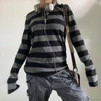 Fairy Grunge Knit Oversized Striped Long Sleeve Crewneck Knit Top image 2