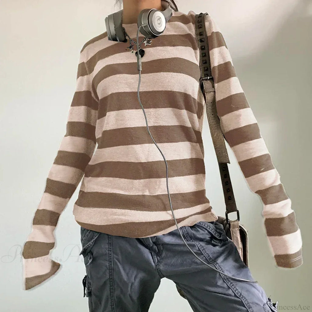 Fairy Grunge Knit Oversized Striped Long Sleeve Crewneck Knit Top image 4