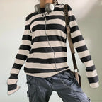 Fairy Grunge Knit Oversized Striped Long Sleeve Crewneck Knit Top image 5