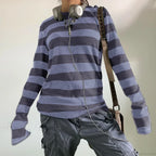 Fairy Grunge Knit Oversized Striped Long Sleeve Crewneck Knit Top image 6