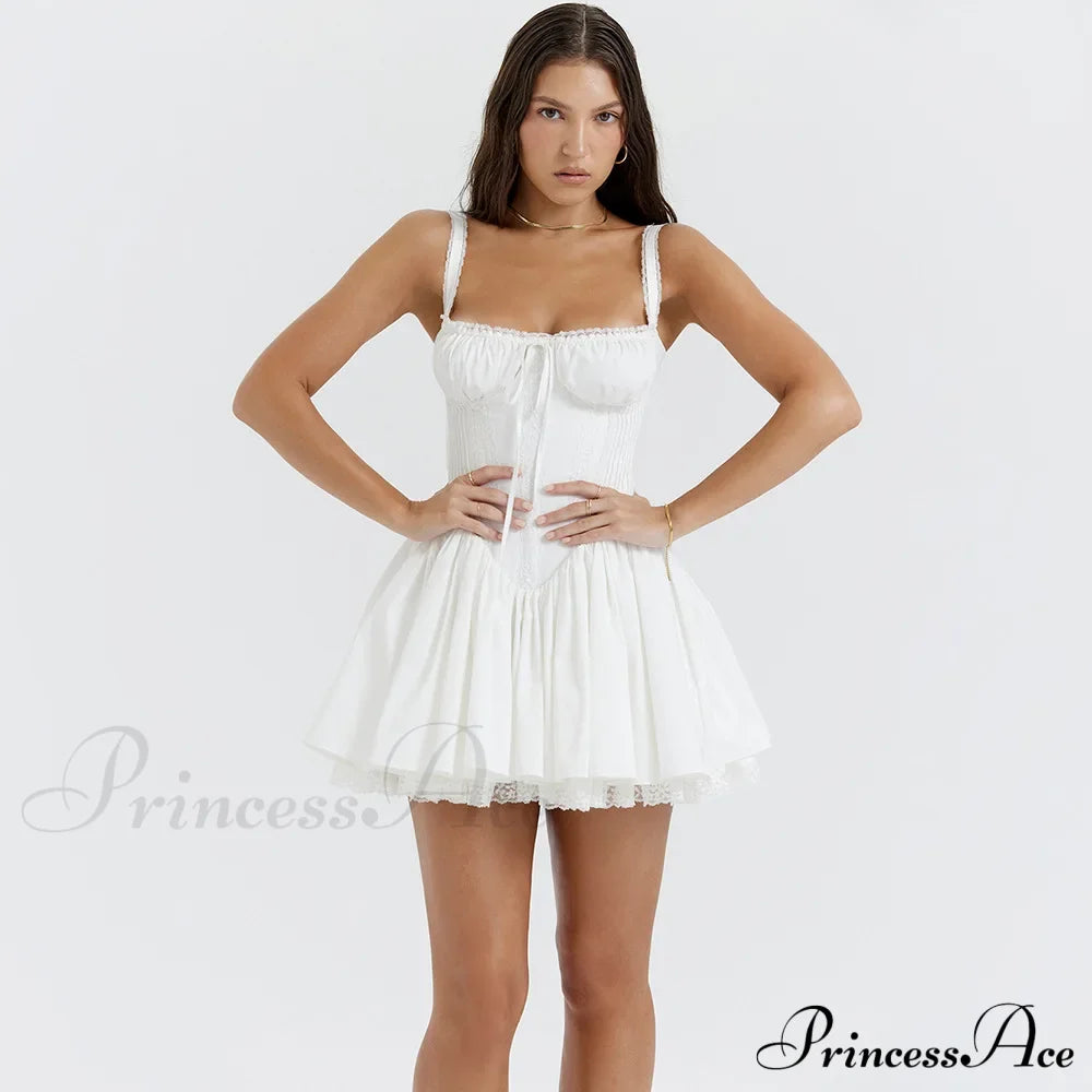 Fairy Grunge Lace Up White Corset Frill Mini Dress image 3