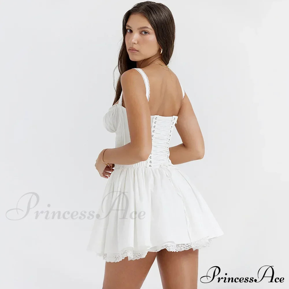 Fairy Grunge Lace Up White Corset Frill Mini Dress image 5
