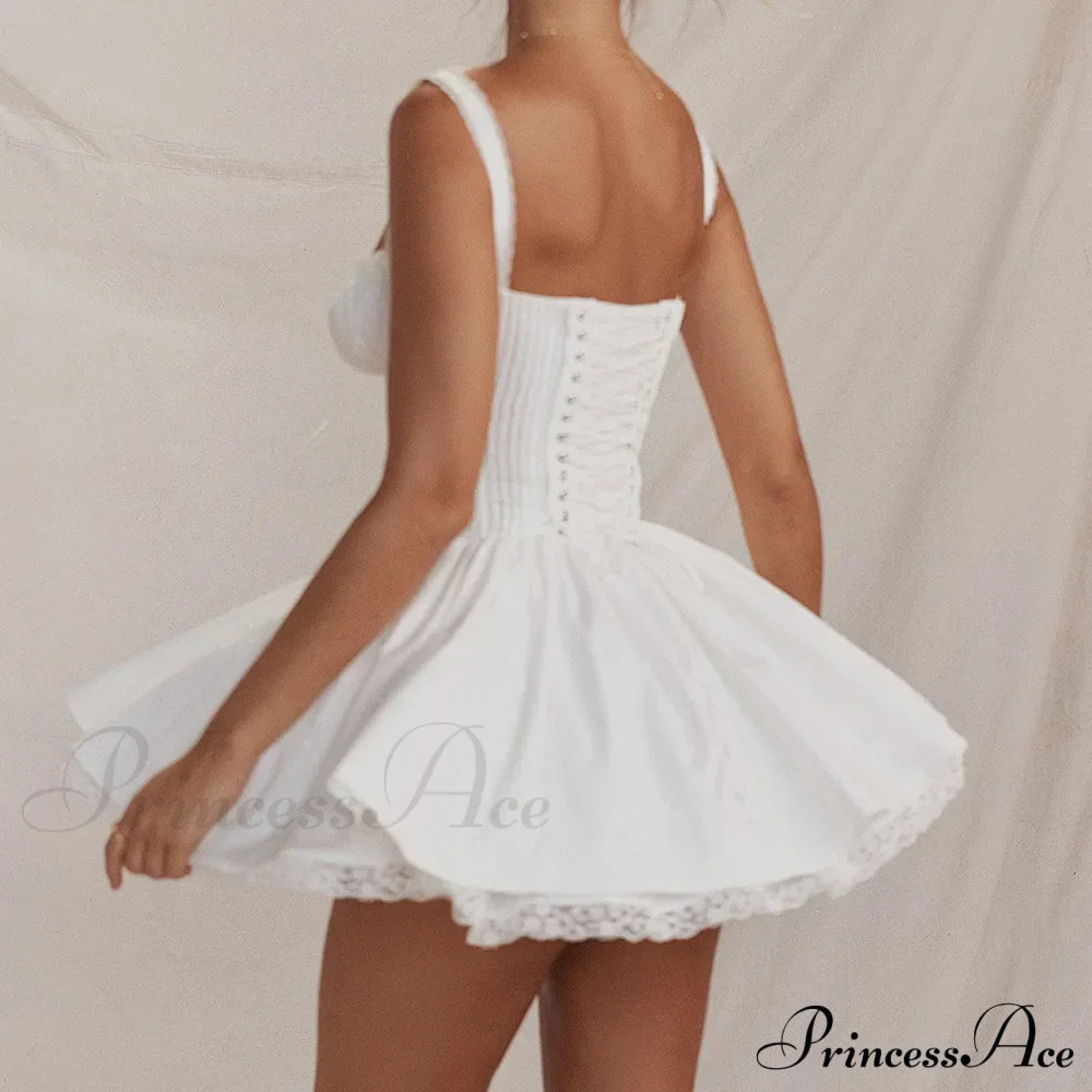 Fairy Grunge Lace Up White Corset Frill Mini Dress image 6