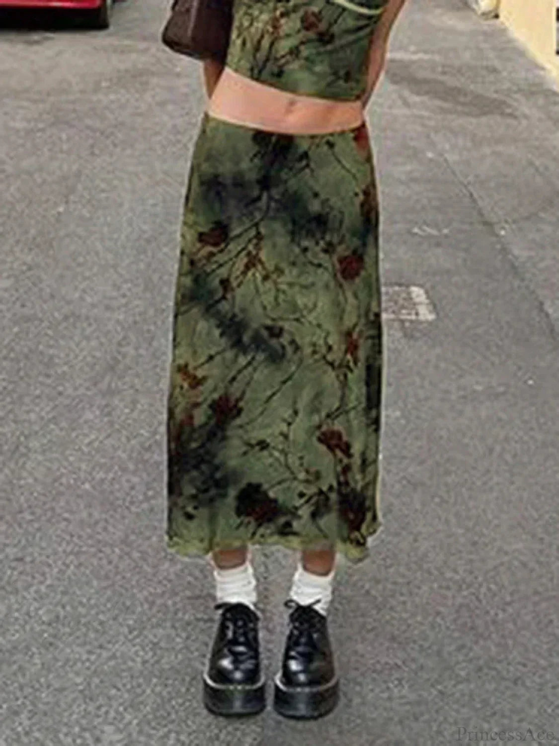 Fairycore Grunge Floral Printed Midi Skirt Y2K Vintage Skirt image 2