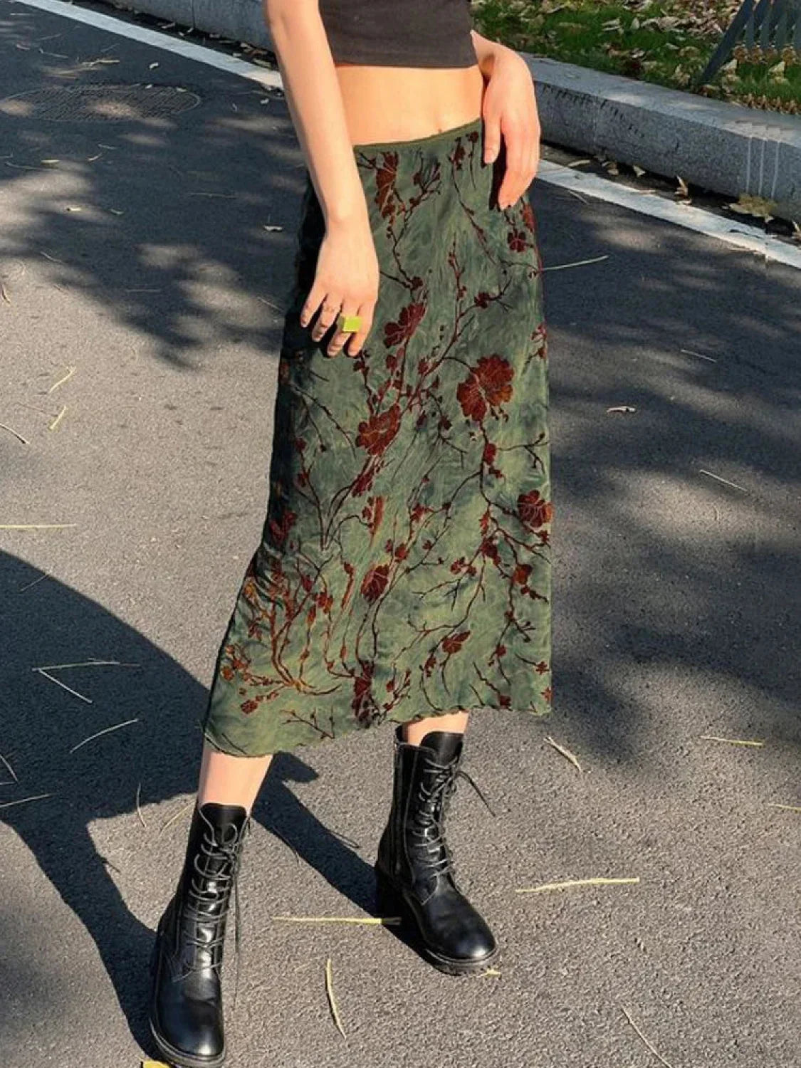 Fairycore Grunge Floral Printed Midi Skirt Y2K Vintage Skirt image 3