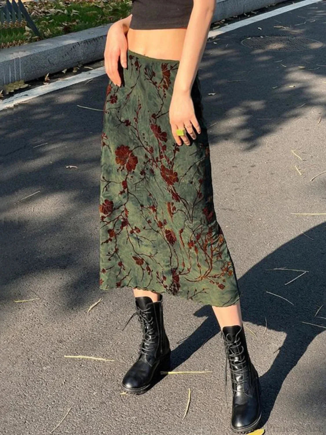 Fairycore Grunge Floral Printed Midi Skirt Y2K Vintage Skirt image 4