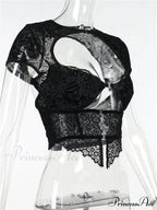Fairycore Grunge Lace Backless Hollow Out Short Sleeve T-Shirts image 5
