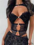 Fairycore Grunge Lace Backless Hollow Out Short Sleeve T-Shirts image 7
