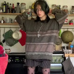 Fairycore Grunge Striped Print Sweater image 4