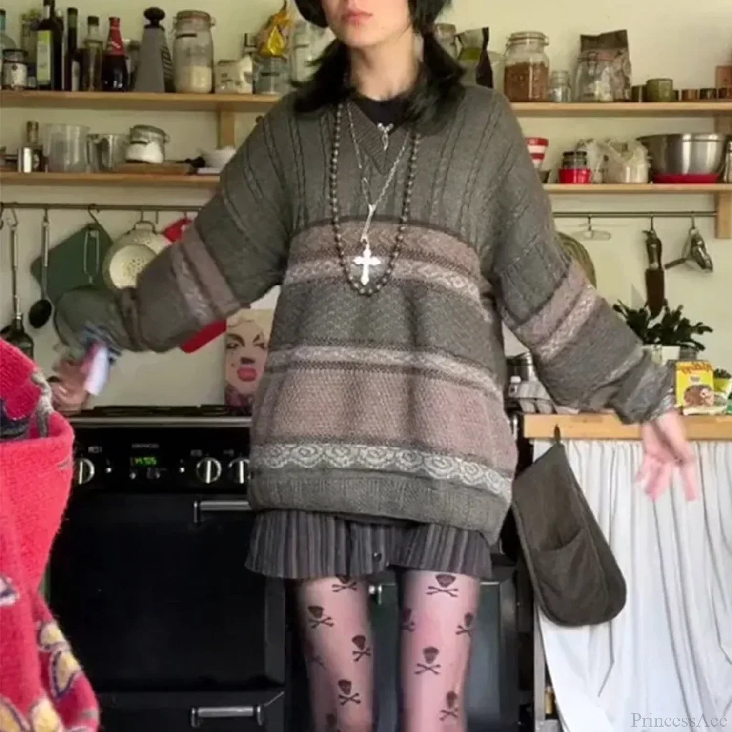 Fairycore Grunge Striped Print Sweater image 3