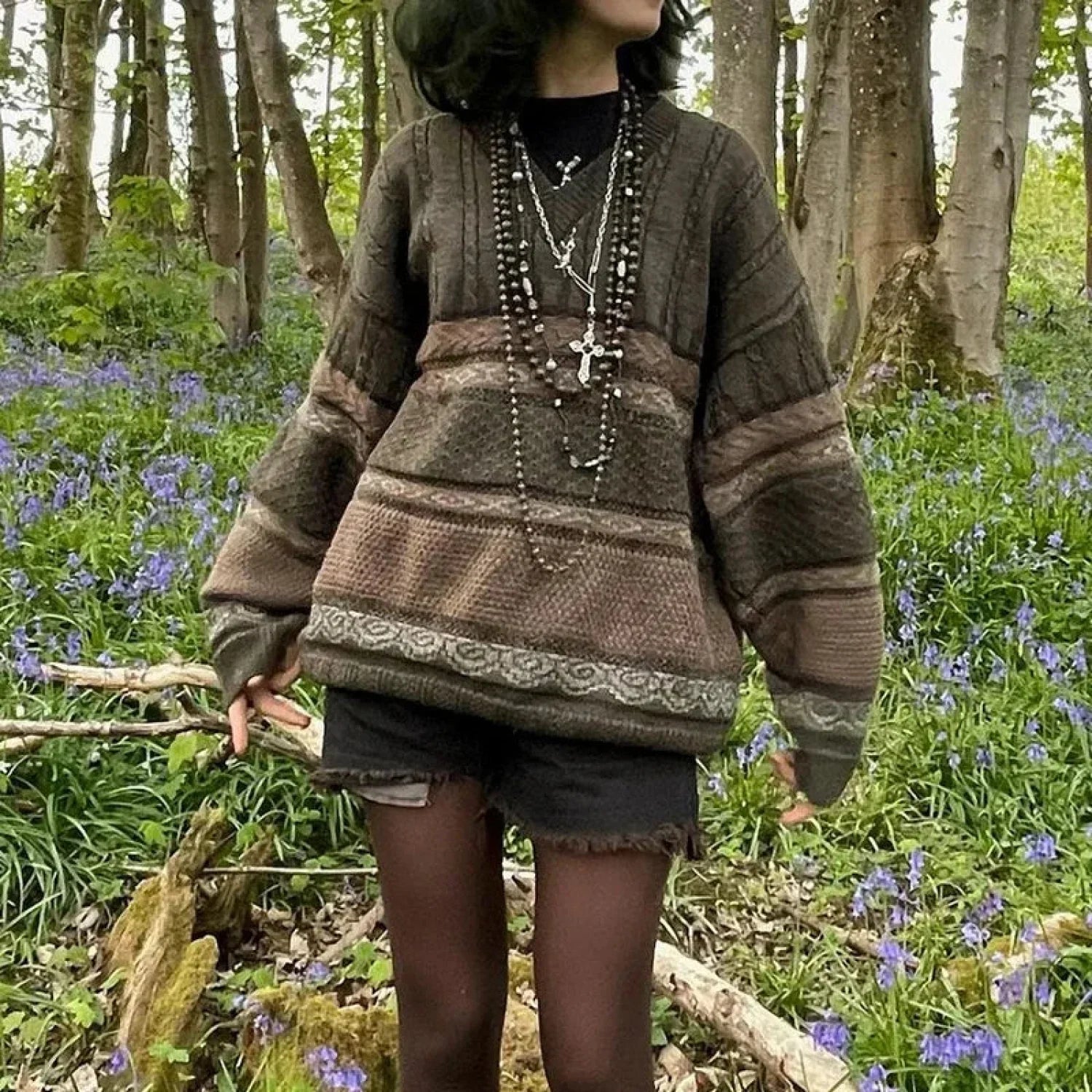 Fairycore Grunge Striped Print Sweater image 1