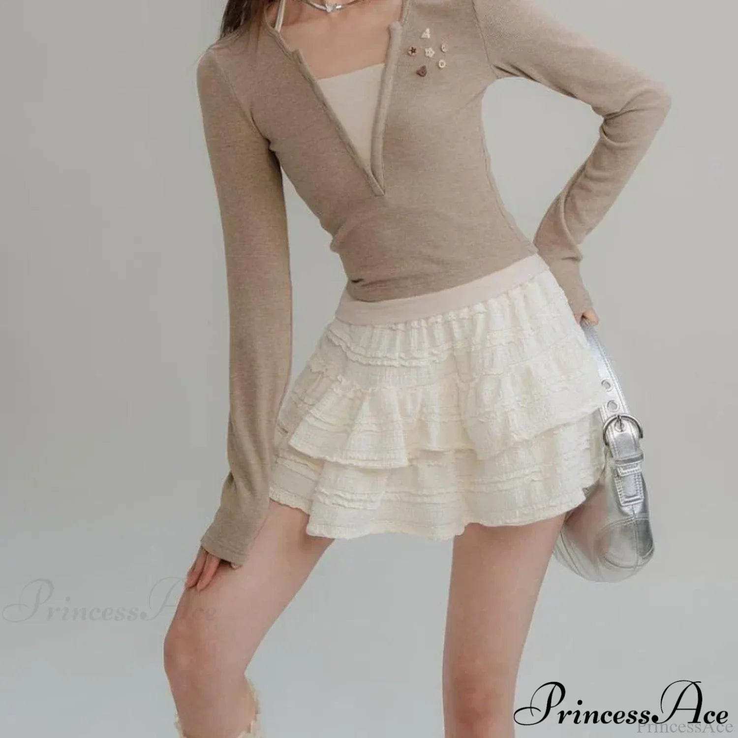 Fairycore White Lace Patchwork Layered Skirt image 3