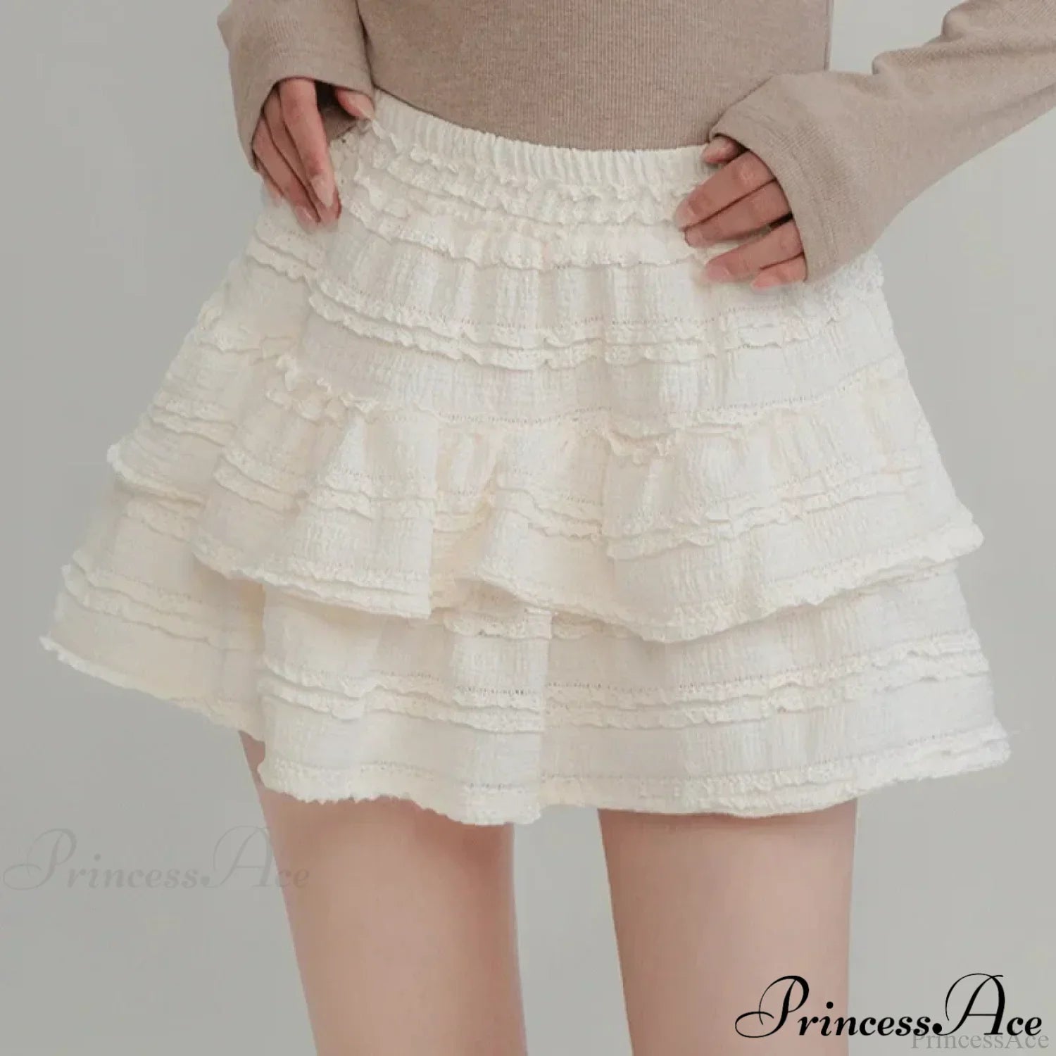 Fairycore White Lace Patchwork Layered Skirt image 1