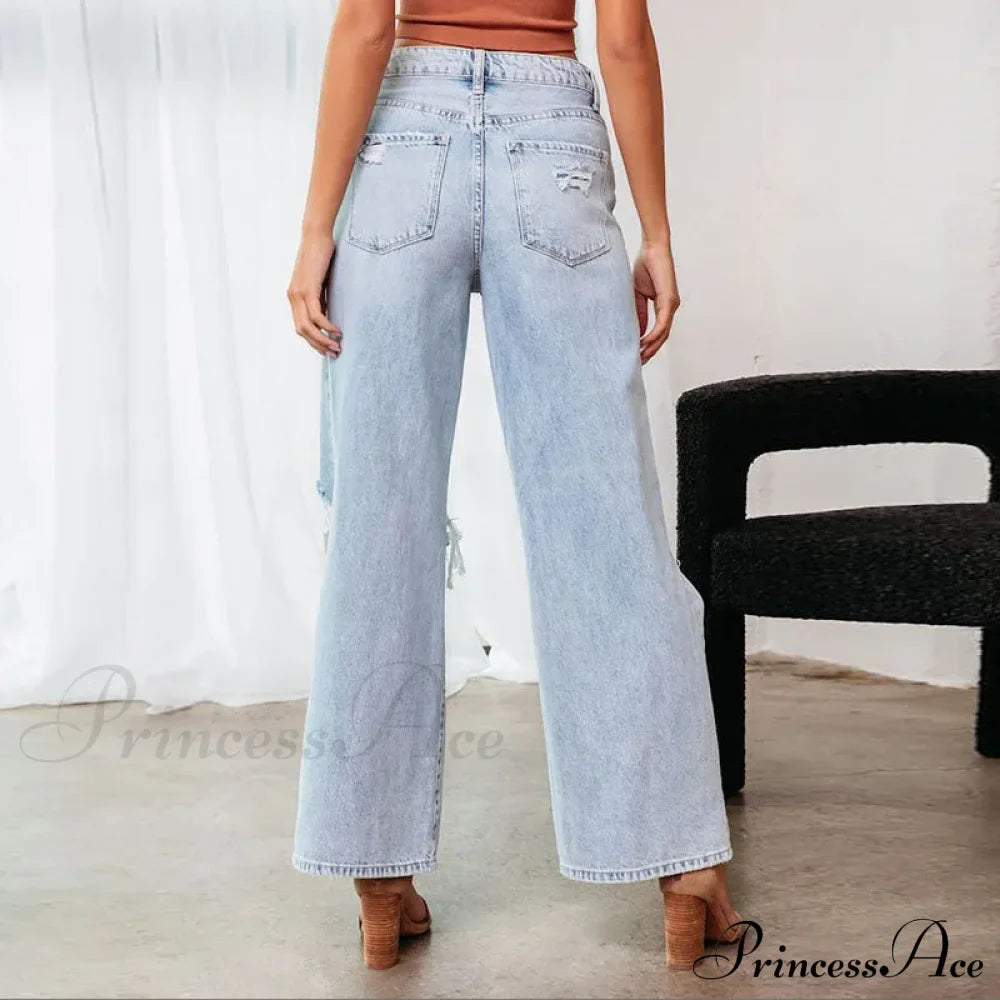 Fall High Waist Ripped New Blue Streetwear Casual Wide Leg Baggy Trendy Fashionable Denim Jean image 3