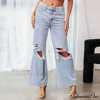 Fall High Waist Ripped New Blue Streetwear Casual Wide Leg Baggy Trendy Fashionable Denim Jean image 1
