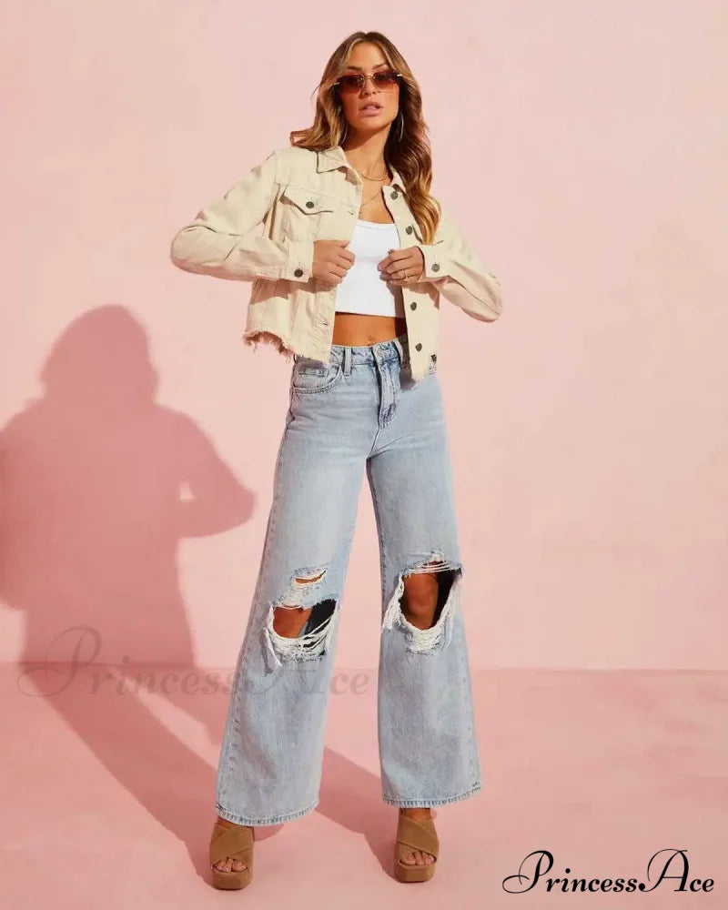 Fall High Waist Ripped New Blue Streetwear Casual Wide Leg Baggy Trendy Fashionable Denim Jean image 2
