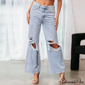 Fall High Waist Ripped New Blue Streetwear Casual Wide Leg Baggy Trendy Fashionable Denim Jean image 7