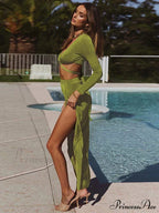 Fall Long Sleeve Bandage Sets Fashion Elegant Matching Midi Dress image 3