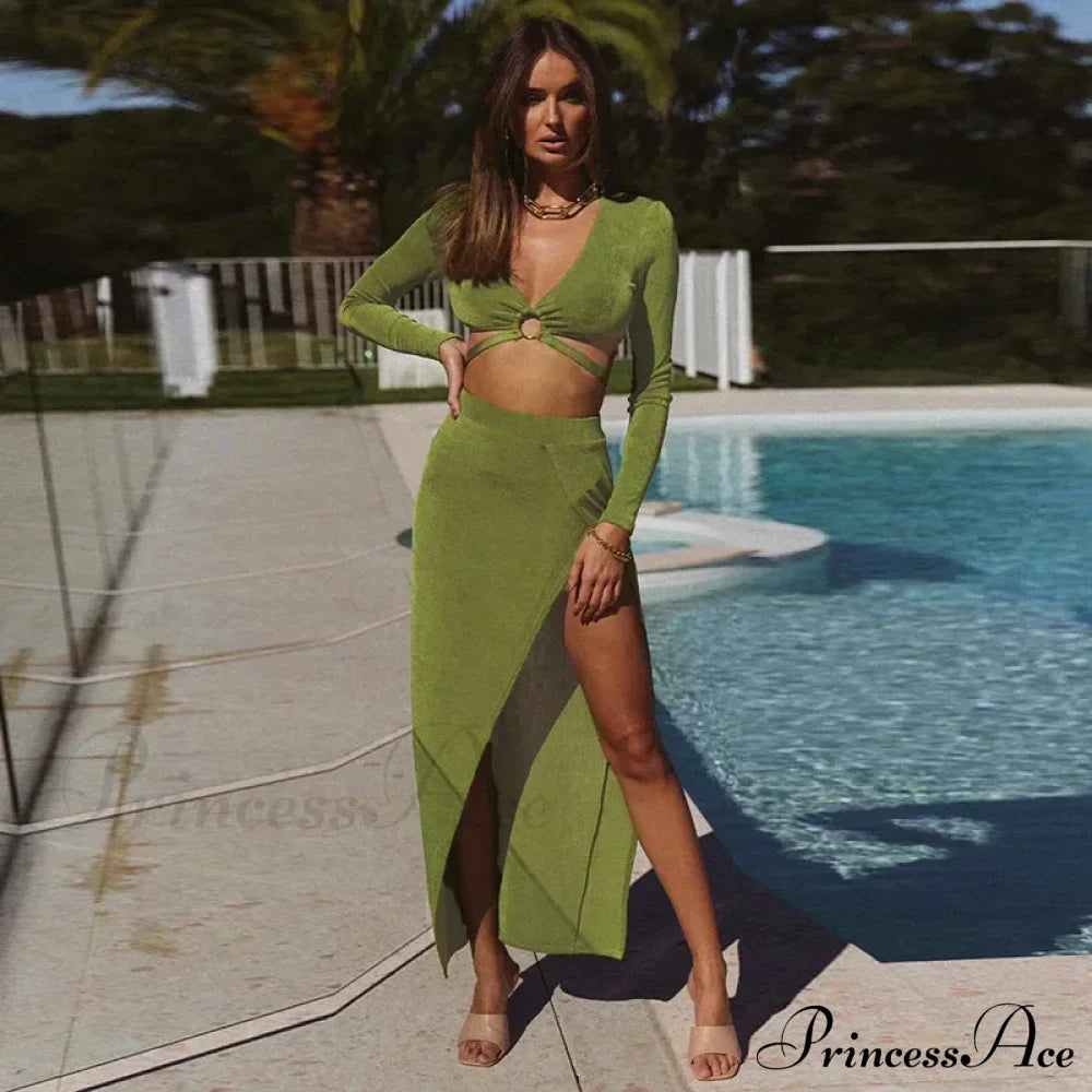 Fall Long Sleeve Bandage Sets Fashion Elegant Matching Midi Dress image 9
