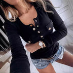 Fall Spring Button Long Sleeve Slim Fit Knit Top image 6