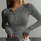 Fall Spring Button Long Sleeve Slim Fit Knit Top image 2