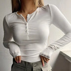 Fall Spring Button Long Sleeve Slim Fit Knit Top image 1