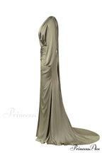 Fancy Olive Silk Charming Maxi Evening Dress image 7