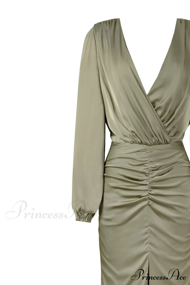 Fancy Olive Silk Charming Maxi Evening Dress image 5