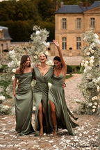 Fancy Olive Silk Charming Maxi Evening Dress image 9