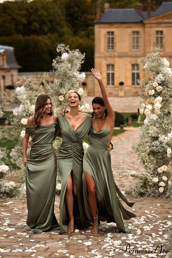 Fancy Olive Silk Charming Maxi Evening Dress image 9