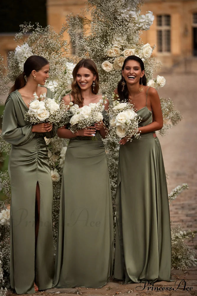 Fancy Olive Silk Charming Maxi Evening Dress image 8