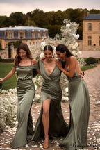 Fancy Olive Silk Charming Maxi Evening Dress image 10