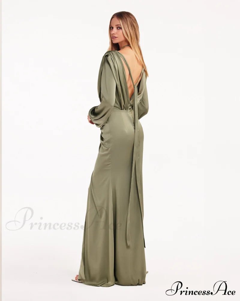 Fancy Olive Silk Charming Maxi Evening Dress image 4